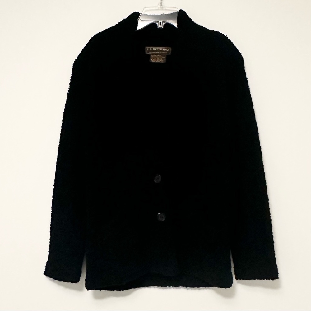 Vintage 80's 90's Wool Blend Black Deep V Cardigan Grandpacore Grandma Mr. Roger